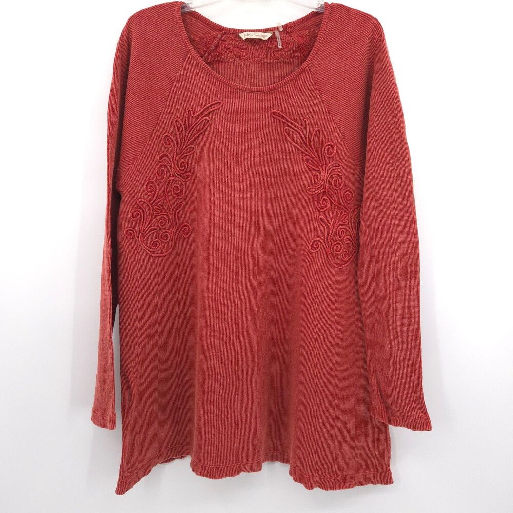 Soft Surroundings women thermal embellished tunic top Size 1X orange 100% cotton